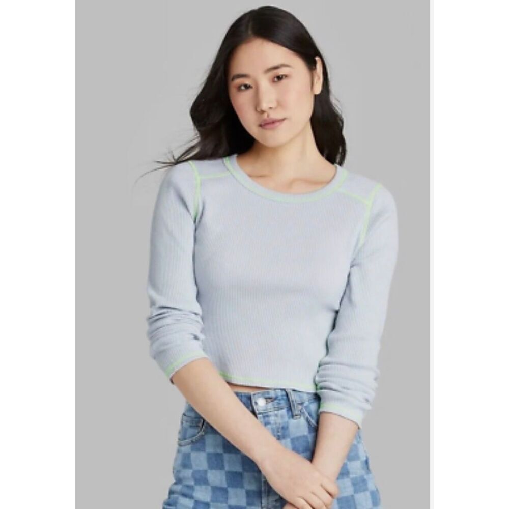 NWT Wild Fable Long Sleeve Slim Fit Ribbed Baby T-Shirt - Sz L - Picture 2 of 4